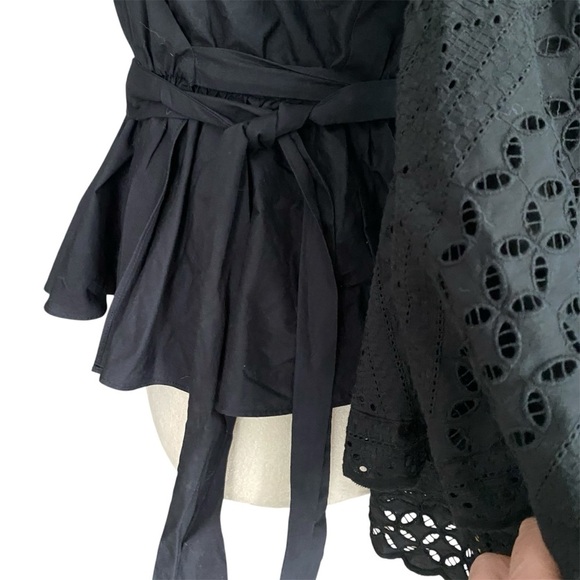 Rebecca Minkoff Melly Eyelet Bell Sleeve Wrap Top Black NWOT Boho Victorian XXS - Picture 5 of 11